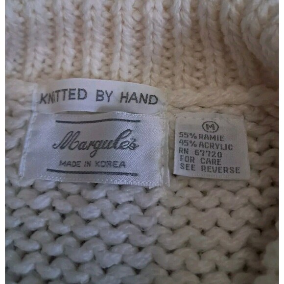 Vintage Margules Hand Knit Sweater Women's Medium Cream Pink Grannycore‎ Grandma - Picture 2 of 12